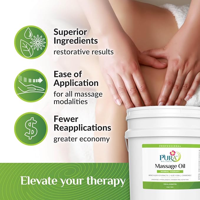 Herbal Therapy 5 Gallon Massage Oil, Aloe Vera, Professional, Massage Therapy, Deep Tissue, Unscented, Hypoallergenic, Natural Ingredients, Skin Hydrating, Moisturizing, Muscle Relief