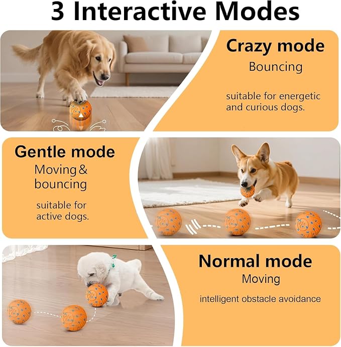 Interactive Dog Toys Smart Ball for Aggressive Chewers Auto Bounce Orange