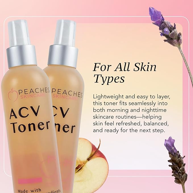 Peaches Skin Care Apple Cider Vinegar Face Toner - Vegan Facial Toner with Citrus Extracts – Gently Exfoliation for Healthy Skin – 8 oz