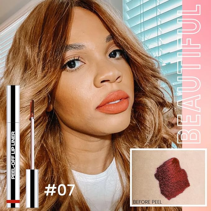 Orange Red Liquid Matte Lip Liner Stain Peel Off with Tweezer, Long Lasting, Waterproof Matte Lipstick Lip Gloss Tattoo for Women, Transfer-prof Lip Tint Makeup for All Skin Types 07#