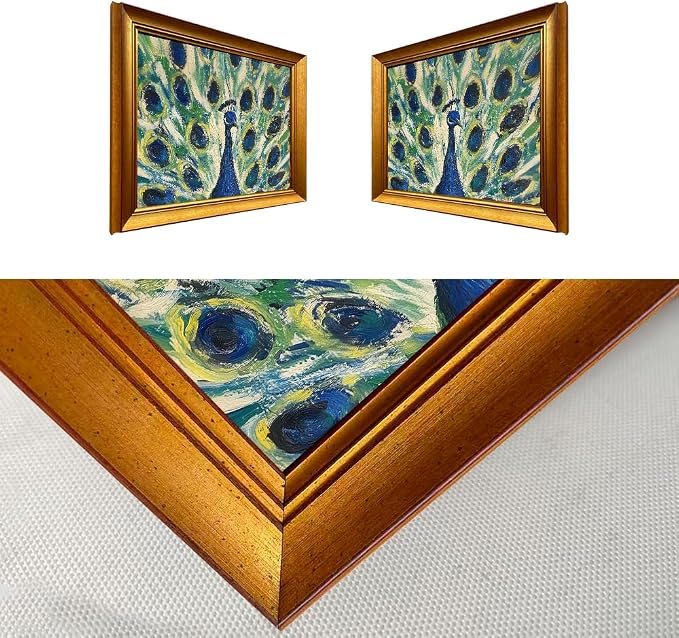 Gold Framed Wall Art Vintage Peacock Canvas Print Colorful Peacock Oil Painting Bird Boho Artworks for Bedroom Living Room Bathroom Decor