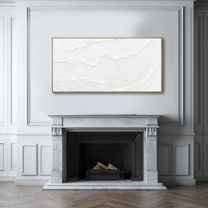Framed White Gold Abstract Wave Canvas Wall Art for Living Room 24x48 Inch
