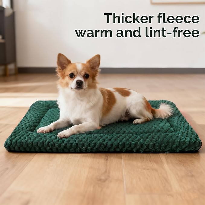 Dog Bed Crate Mat, Soft Durable Washable Anti-Slip Kennel Pad for Dogs & Cats, Reversible (Dark Green, L(35"*23"*1.5"))