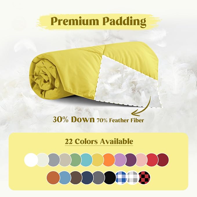 puredown® Soft Feather Down Throw Blanket Lightweight Packable Couch Throw for Indoor and Outdoor Use, 50"X70", Yellow