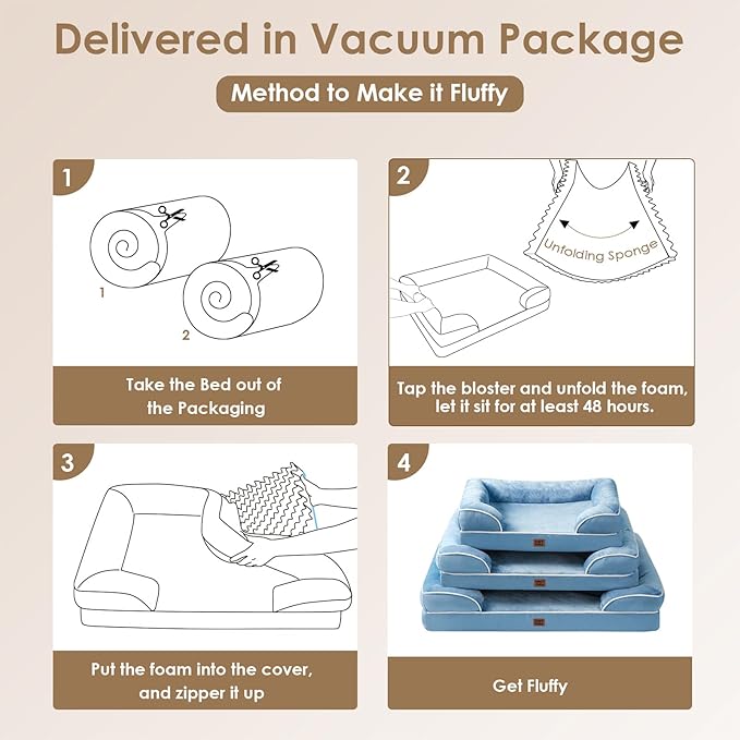 EHEYCIGA Orthopedic Dog Beds Large Sized Dog, Waterproof Washable Pet Bed | Non-Slip Bottom and Egg-Crate Memory Foam Dog Couch Bed with Washable Removable Cover, Washed Blue