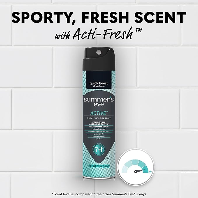 Summer's Eve Active Daily Feminine Spray with Talc-Free, Odor-Neutralizing and Sweat-Absorbing Formula, 2 Oz