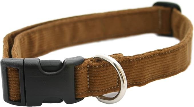 Hemp Corduroy Dog Collar - No Pattern (1" Extra Large, Bronze)