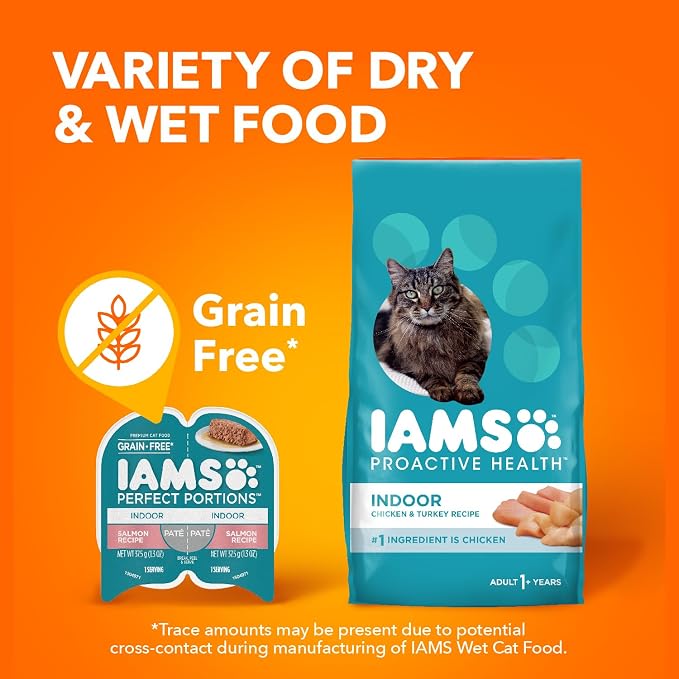 IAMS Perfect Portions Indoor Pate Wet Cat Food, Salmon, 24 Count | Grain-free, Vitamin E immune support, dietary fiber & prebiotic for digestion, no fillers, snap-peel-serve 2.6 oz. twin-packs
