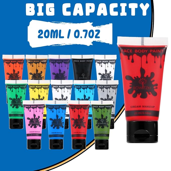 Bowitzki 14 Colors Face Body Paint Set Cream Makeup 20ml Water Based Face Painting Special Effects For Adults Children Kids Halloween Christmas Party Stage Cosplay 0.7OZ Each