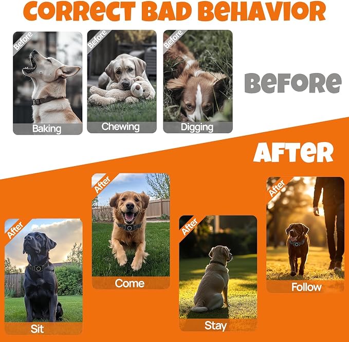 Fsitego Wireless Dog Fence System, 4‑in‑1 Electric Fence with Training Collar, Remote Control, Bark Control & Status Monitor, Waterproof Receiver for Medium & Large Dogs Outdoor Containment Vine 1