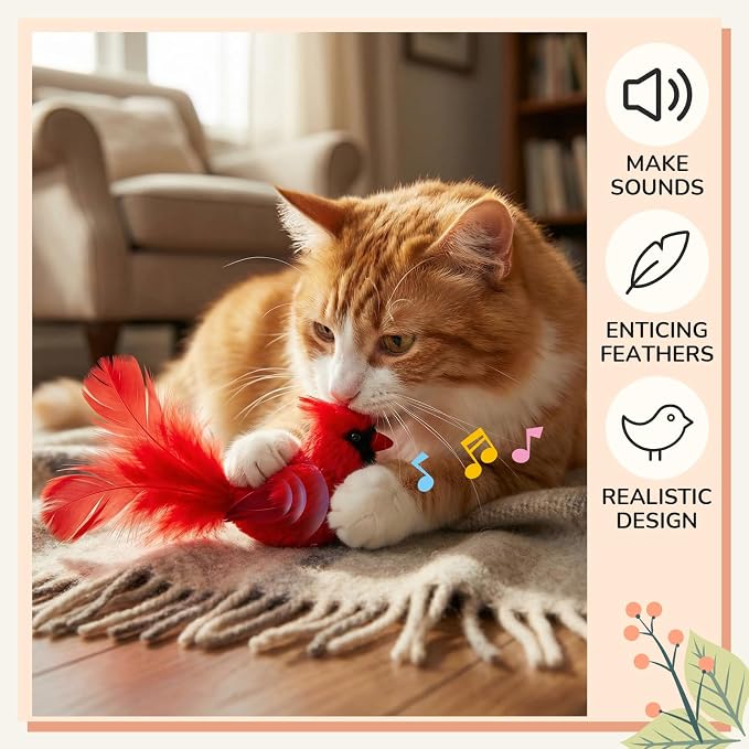 3Pcs Chirping Bird Cat Toy, 3.15'', Red Cardinal Blue Jay Style