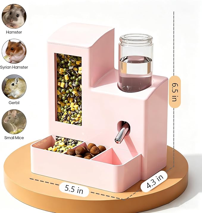 YSHOME&PET 2 in 1 Hamster Water Bottle No Drip Automatic Food Feeder | Small Animal Water Dispenser and Food Bowl with Snack Bowl Cage Accessories for Hamster Gerbils Mouse Hedgehog