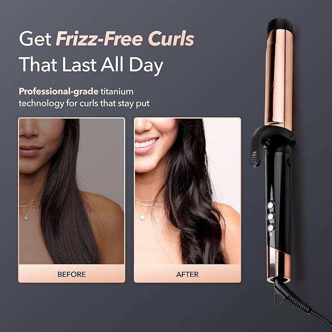 SRILabs CurlQ Curling Iron with 1.25 inch Extra Long Titanium Barrel, Ceramic Paddle Brush, and Thermal Brush with Rapid Heat Up, 12-Temperature Settings, and 360 Degrees Swivel Cord