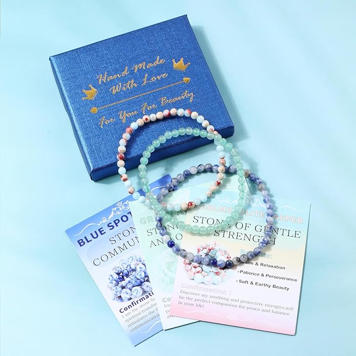 NCB 2.3-Piece 4mm Natural Crystal Gemstone Stretch Bracelets – Handmade Reiki Energy Healing Jewelry for Meditation,Yoga, Unisex