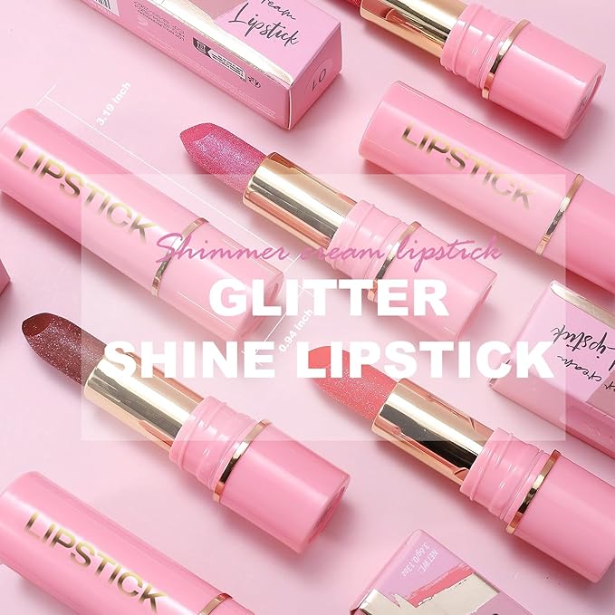 Metallic Lipstick Brown Glitter Lip Stick Long Lasting Waterproof Shine Lip Crayon without Drying or Fading Sparkling High Pigmented Lip Stain Transfer-proof Wear Full Coverage Make up