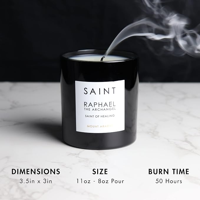 SAINT Raphael The Archangel Scented Candle with Prayer and Prayer Coin | Soy Coconut Aromatherapy Candle with 50 Hour Burn Time
