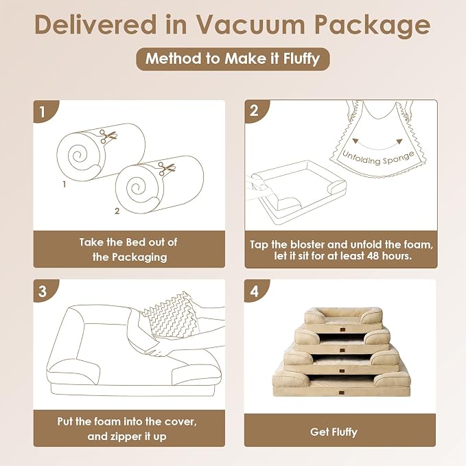 EHEYCIGA Orthopedic Dog Bed Medium Size Dog, Waterproof Washable Pet Beds | Non-Slip Bottom and Egg-Crate Memory Foam Dog Couch Bed with Washable Removable Cover, Greige