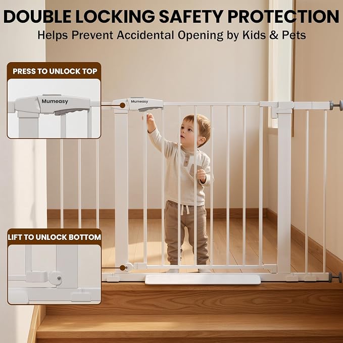 Mumeasy Baby Gate for Stairs, 29.7-46" Walk Through Dog Gate Indoor