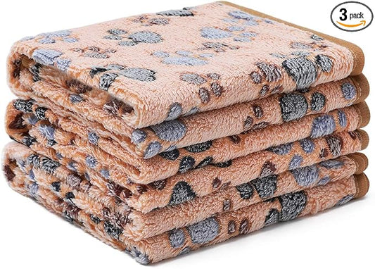 1 Pack 3 Blankets Super Soft Fluffy Premium Fleece Pet Blanket Flannel Throw for Dog Puppy Cat Paw Brown Large(41x31 inch) | Fuzzy Flannel Small Pet Blanket Washable, Cute Paw Print for Crate Car Bed. Puppy Essential,Cat Stuff Gifts,Large