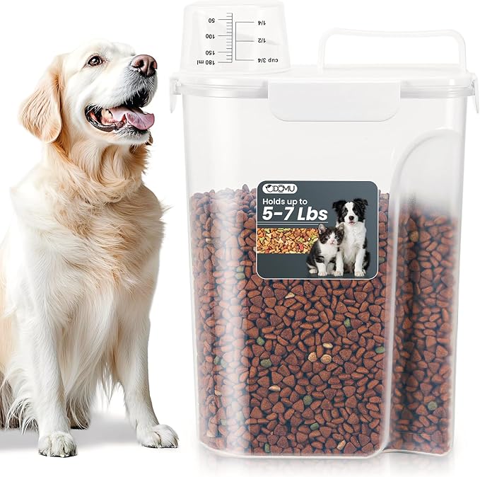 Dog Cat Food Storage Container with Cup (White, 5L)