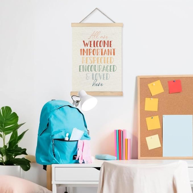 URLLUAE All Are Welcome Here Diversity Classroom Wall Art Posters, Affirmations for Kids, Back To School Equality Multicultural Poster Hanger Frame for School Counselor Office Wall Decor, 12x16 Inch