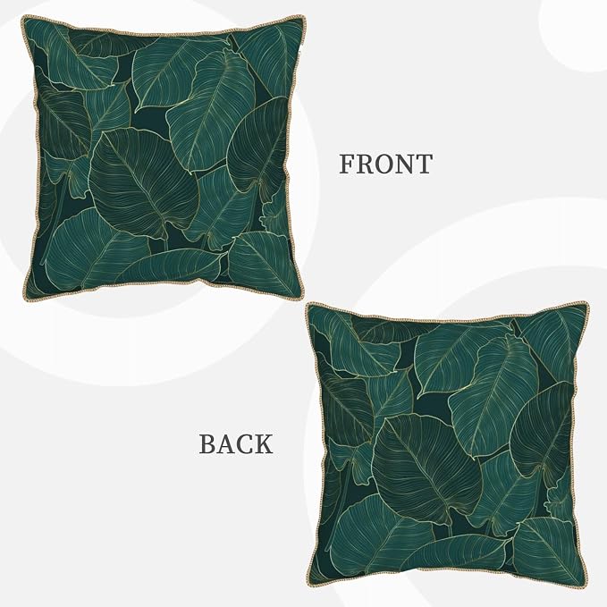 Green Gold Leaf Velvet Pillow Covers 18x18 Inch Minimalist Tropical Palm Leaves Throw Pillows for Couch Farmhouse Cushion Covers Pillowcase Plant Botanical Pillow Cases for Sofa Bed Outdoor Decor