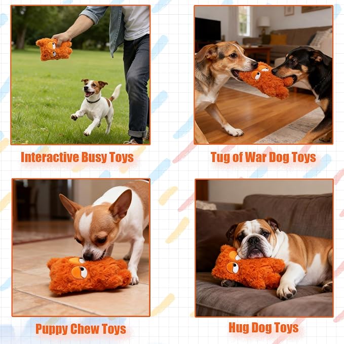 Monster Stuffed Squeaky Dog Toy, Crinkle Dog Plush Toy, Orange | Soft Lightweight Toy for Fetch and Chew, Interactive Outdoor Indoor Play for Tug, Birthday Gift, For Puppy Small Medium Dog