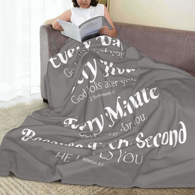 QETXVI Bible Verse Blanket with Inspirational Thoughts and Prayers- Religious Throw Blanket Soft Lightweight Cozy Plush Warm Blankets for Women Men Gift (Gray, 50"X 60")