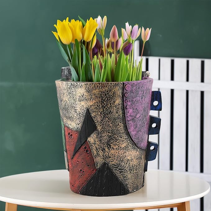Picasso Brutalist Abstract Beauty Face Flower Pot Acolorful Art Resin Handmade Face Planters Pots Head for Home Art Decor Balcony Ornaments (Serious)