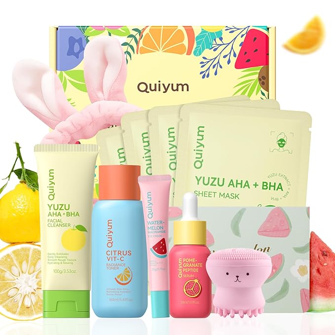Skin Care Set for Oily/Combination Ance Skin, Natural Fruit Skincare Kit with Salicylic Acid, Vit-C & Peptide, Birthday Gifts for Women | Oil Control | Brightening | Anti-Acne | Gift Sets