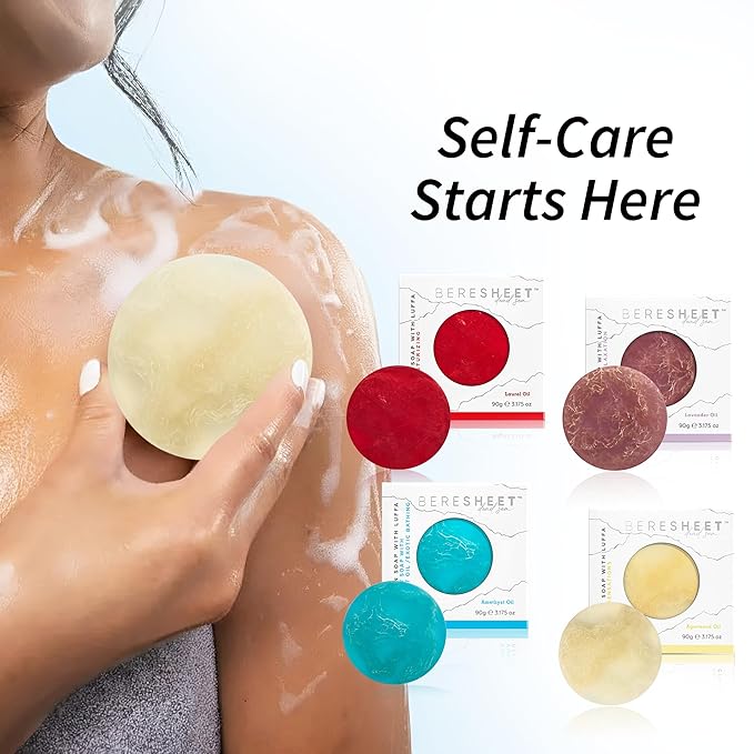 Glycerin Soap Bar – Handmade Exfoliating Cleanser for Face & Body – Deep Cleansing & Moisturizing with Relaxing Aromatherapy – 4 x90g
