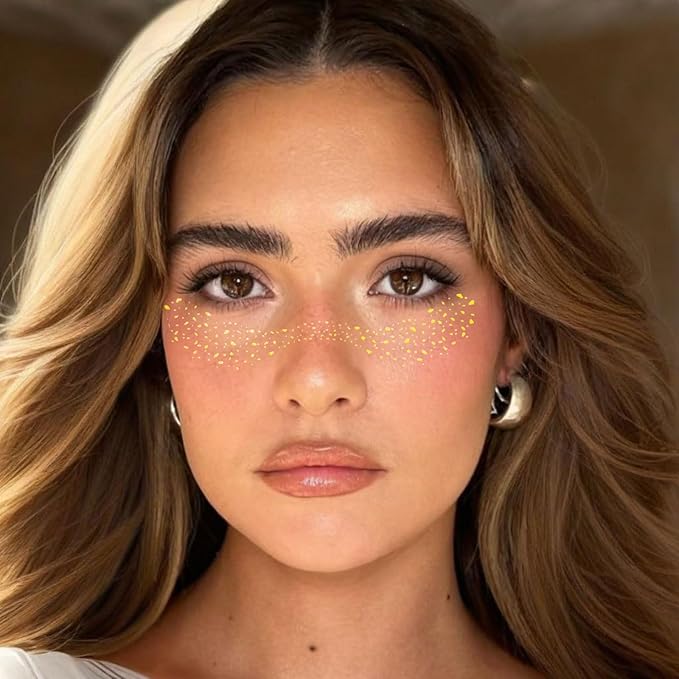 6Pcs Glitter Freckles Face Tattoo - 6.14x1.97 inch Gold Glitters Freckles for Sparkle Makeup - Face Tattoos for Women Christmas Gold Glitter Makeup