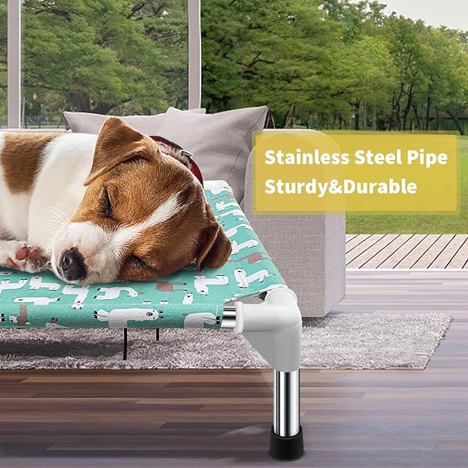 Elevated Dog Bed Pet cot for Small Dogs, Indoor and Outdoor Use | Alpaca Print,Indoor and Outdoor ，Breathable Fabric，Stainless Steel Frame, Anti-Slip Feet