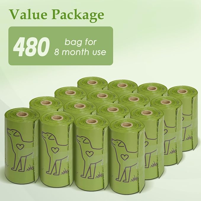 480 Count Lavender Scented 13” x 9” Dog Poop Bags Rolls | Leakproof Strong & Sturdy Waste Bags for Doggie Cat Pet