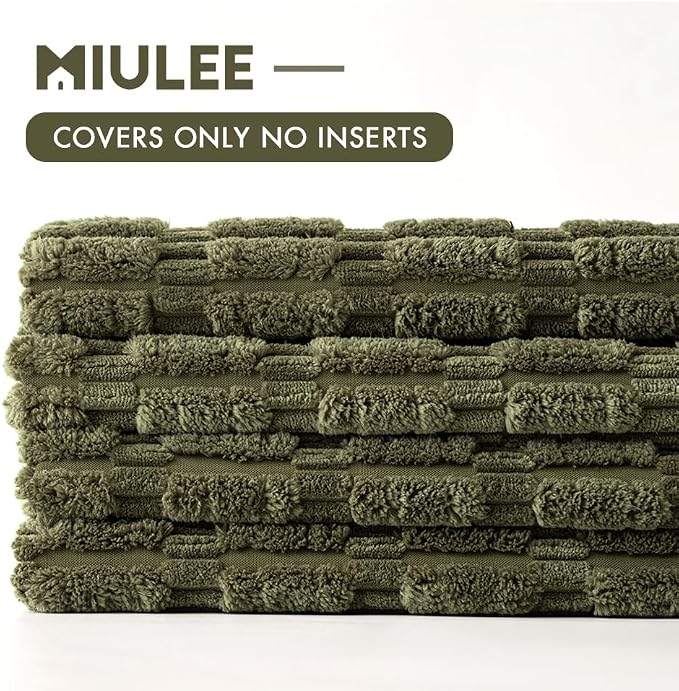 MIULEE Pack of 4 Corduroy Decorative Throw Pillow Covers 18x18 Olive Green | Neutral Rustic Farmhouse Boho Soft Striped Pillow Covers,Home Decor for Sofa,Living Room,Couch,Bed