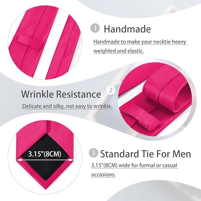 Black Tie Set in Gift Box Mens Solid Color 3.15" (8CM) Black Necktie and Pocket Square Set