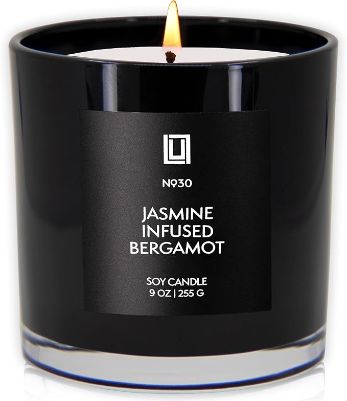 Lulu Candles | Jasmine Infused Bergamot | Luxury Scented Soy Jar Candle | Hand Poured in The USA | Highly Scented & Long Lasting- 9 Oz.