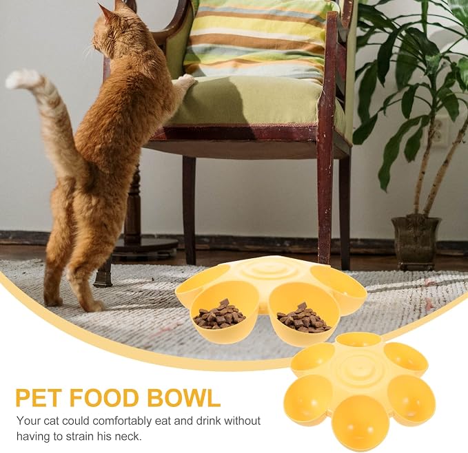 Hemobllo Flower Shape Pet Feeding Bowl 14.17 X 14.17 X 3.54 in Plastic Cat Feeder Multiple Cat Food Bowl Dog Treats Dispenser Food and Water Dish for Easy Feeding and Cleaning