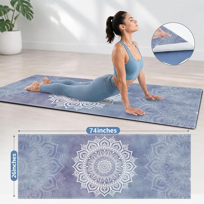 Yoga Mat Towel, Hot Yoga Non Slip with 4 Corner Pockets, 74 x 26 in | Soft Absorbent Microfiber With Four Corner Pockets, Fits Over Yoga Mats For Hot Yoga, Pilates, Gym, And Travel