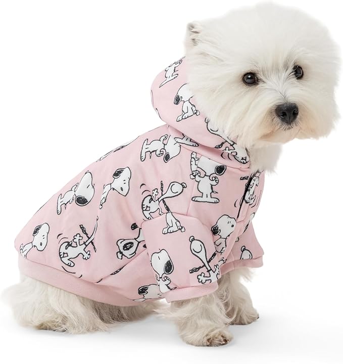 Berkshire Peanuts® Dog Hoodie, Pet Sweater with Leash Hole & Elastic Sleeve, Snug Fit for Puppies, Kittens, and Small Dogs, Small, Moods of Snoopy Mini Blush