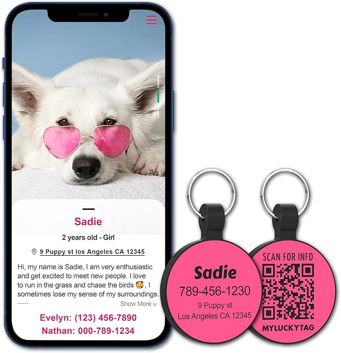 MYLUCKYTAG Silent Silicone QR Code Pet ID | Personalized Dog & Cat Collar Tag | Online Profile with Scanned Location Alert Email