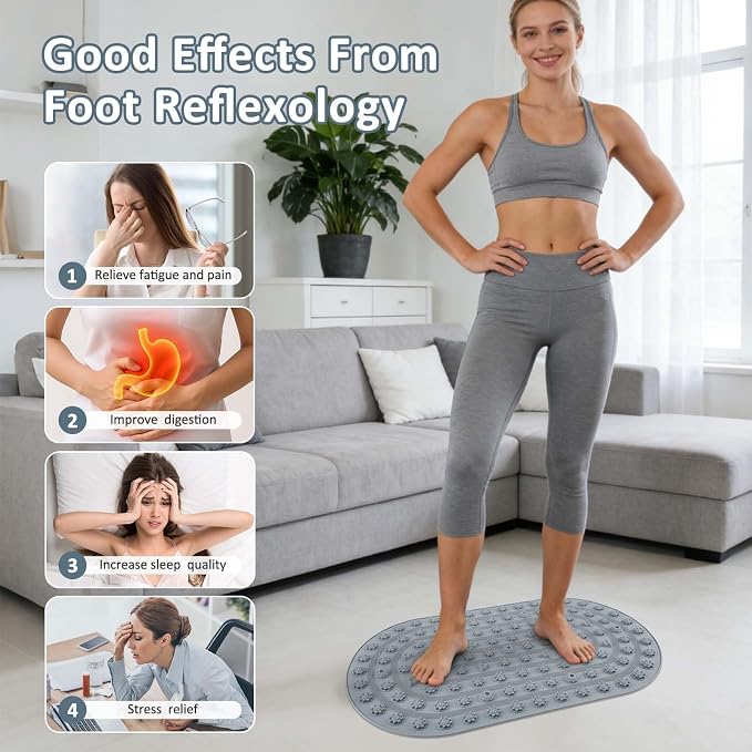 Silicone Foot Massage Mat, Raised Nubs for Reflexology and Acupressure Massage to Relax Feet and Promote Blood Circulation, Ideal for Home or Office Use (Gray)