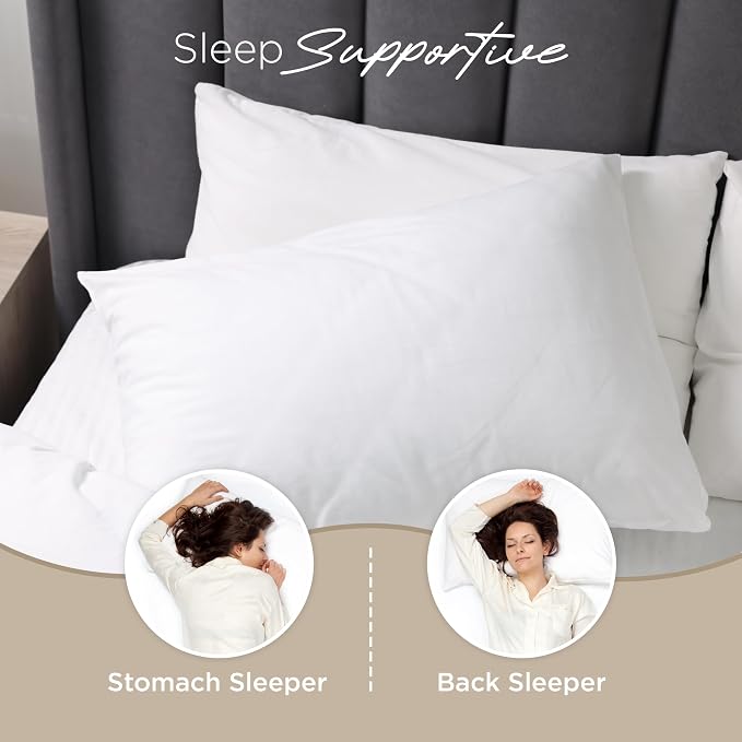 2-Pack Standard Bed Pillows Set of 2 - Plush Down Alternative Pillows for Sleeping - Soft Support for Back, Side, Stomach Sleepers - Breathable Cotton Blend Cover - Made in USA