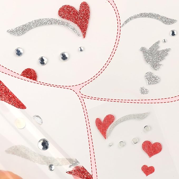Valentine Face Gems Face Jewels Stickers Red Love Heart Lip Self Adhesive Eye Body Face Nail Hair Crystal Rhinestones for Makeup Festival Glitter Face Art Decor 2Sheets (style5)
