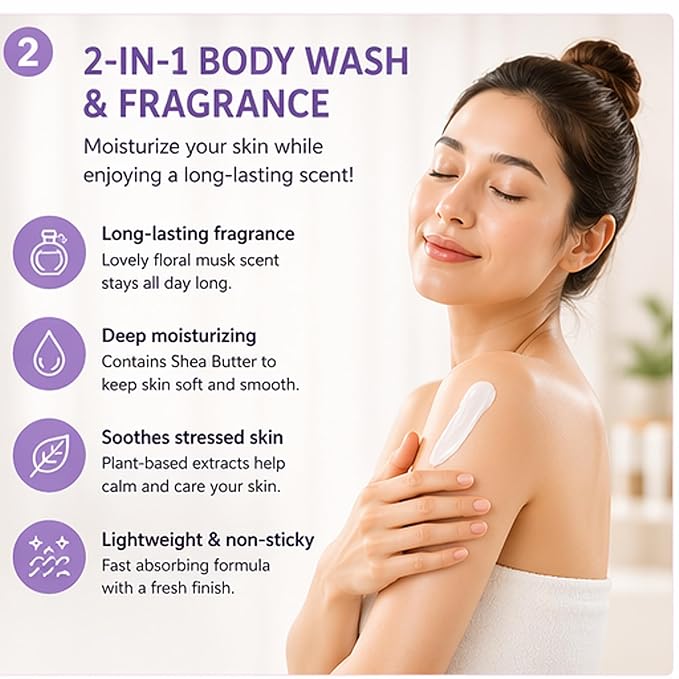 Deoproce Milky Relaxing Perfumed Body Wash 25.36 OZ Floral Musk Lightweight Cleansing Body Wash with White Musk Iris Violet Scent for Daily Body Care