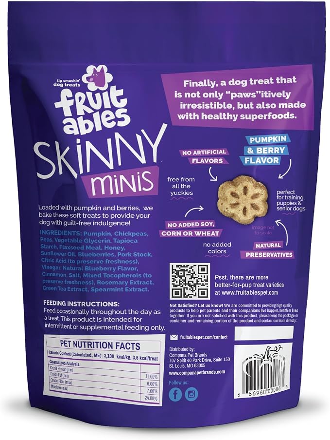 Fruitables Skinny Mini Dog Treats, Training Treats, Pumpkin & Berry, 12oz | Healthy Dog Treats, Crunchy Dog Biscuits, Healthy Puppy Treats, Limited Ingredient, Training Rewards, Made in USA