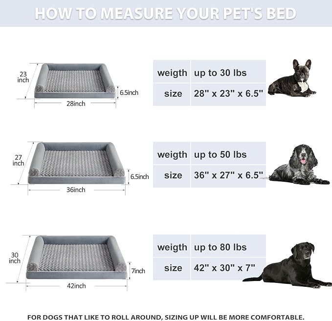 BFPETHOME Orthopedic Washable Dog Beds Large Sized Senior Dog for Comfy Sleeping with Removable Cover, Waterproof Big Soft Pet Couch Bed for Dogs Relax (Pack of 2)