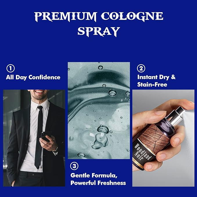 Body Spray for Men, Mens Fragrance Mist, Travel Size Set, 3 Pack, 60 ml / 2.1 fl oz, Crimson Ember, Aqua Reverie, Woodland Noir