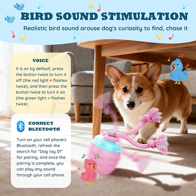 Interactive Dog Toys Ball - New Upgraded Chase Buddy Dog Toy for Medium/Large Dogs, Automatic Moving and Rolling Dogs Ball for Boredom, USB Rechargeable(Pink)