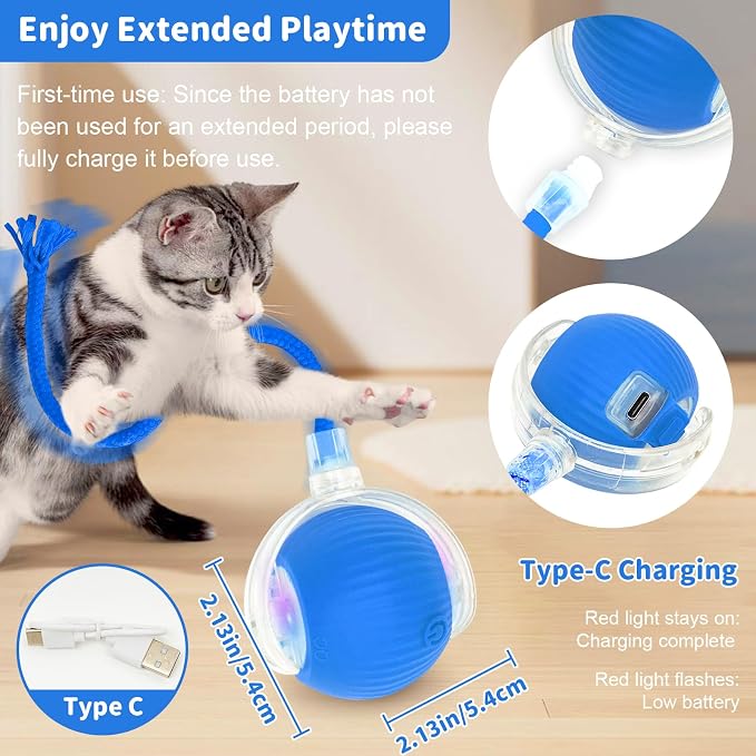 Cat Toys for Indoor Cats Smart Automatic Bal Moving Chase Dogs Toy, Blue | Ball Rolling for Bored Kitten Pet, Upgraded Speedy Moving Chase Dogs Toy